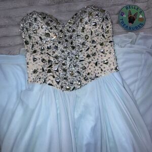 Terani Couture Sz 0 Strapless Sweetheart Blue‎ Rhinestone Corset Prom Gown Dress